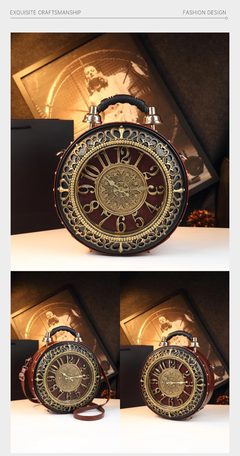 Túi đeo chéo nữ dáng tròn vintage thiết kế mặt đồng hồ độc đáo — màu nâu, đen, màu vàng, xanh lá cây chi tiết 11