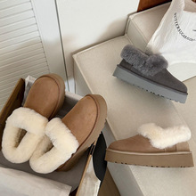 桑坡雪地靴女款羊皮毛一体5CM厚底一脚蹬大喜庆加厚羊羔毛短靴