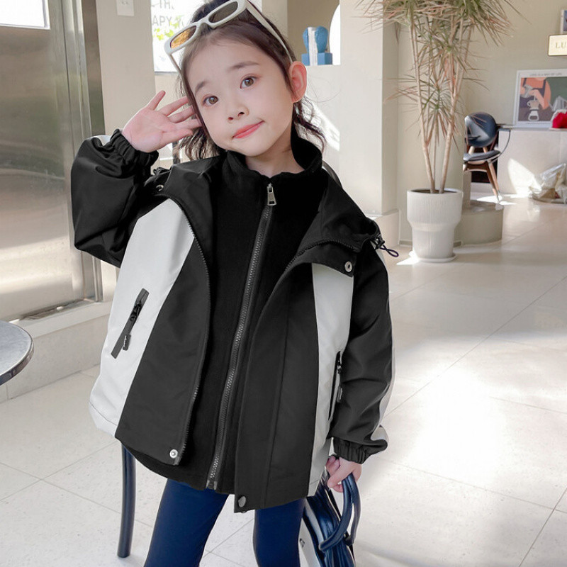 (2개) 소녀 가을 재킷 코트 2024 새로운  겨울 어린이 3 대 1 가을 및 겨울 분리 가능한 코트