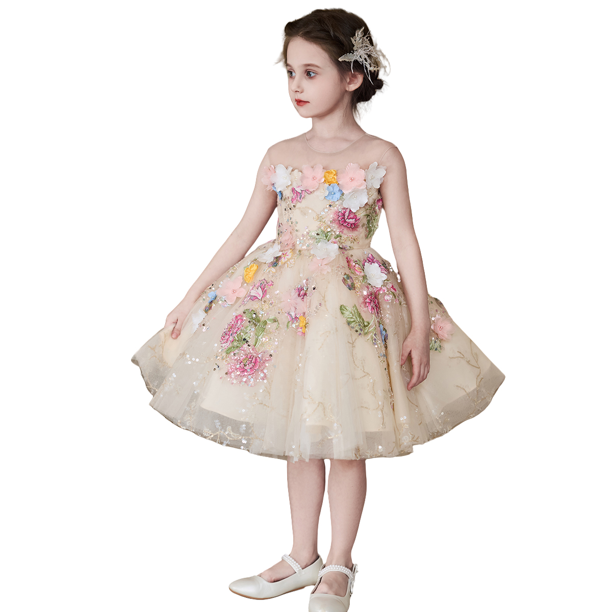 Vestido de niña lujoso nicho floral vestido de boda niña princesa vestido de cumpleaños vestido de anfitrión infantil