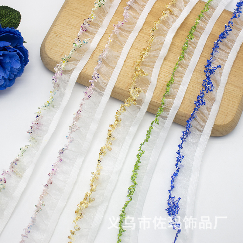 2.3cm Sequin Snow Gauze Lace One-Way Elastic Ruffle Sequin Fungus Lace DIY Jewelry Baby Dress Skirt 2.3cm Sequin Snow Gauze Lace One-Way Elastic Ruffle Sequin Fungus Lace DIY Jewelry Baby Dress Skirt