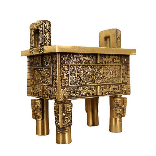 Wealth tripod copper tripod ornaments copper incense burner Jubao dragon tripod square tripod home decoration copper integrity business gift tripod incense burner