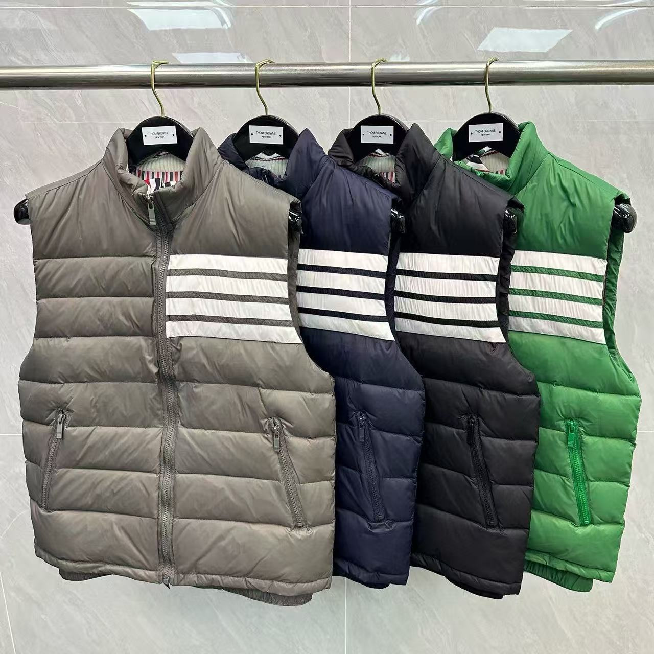 Factory direct sales TB down vest with four stripes on the chest and stand-up collar, casual and versatile, unisex sleeveless vest jacket