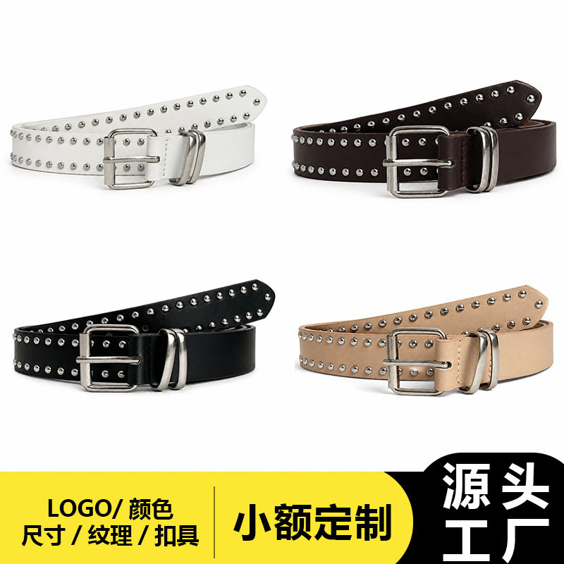 Y2K punk style double-row rivet belt for men, stylish pin buckle leather belt for women, versatile decorative belt for jeans Y2K punk style double-row rivet belt for men, stylish pin buckle leather belt for women, versatile decorative belt for jeans