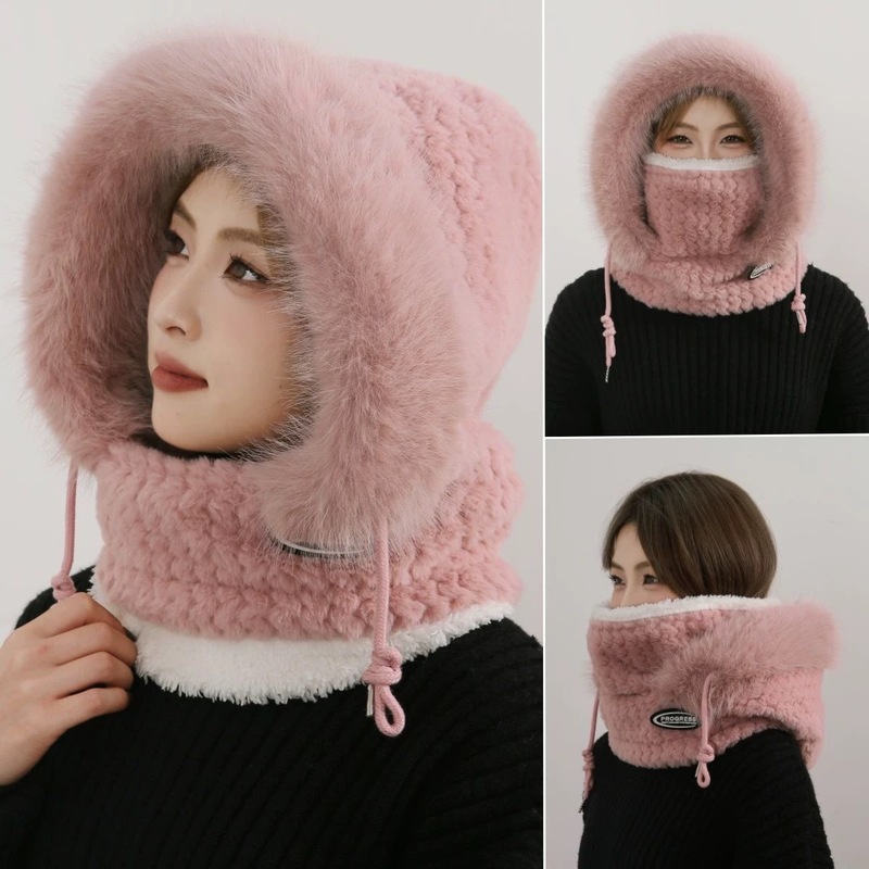 秋冬の女性用防風帽子、サイクリング用暖かい耳保護キャップ、プルオーバーハット、豪華なネックウォーマー、マスク、オールインワンハット|undefined