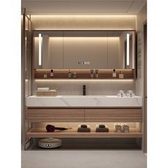 Solid Wood Color Porcelain Seamless Integrated Bathroom Cabinet Set Bathroom Sink with Corian Wash Basin