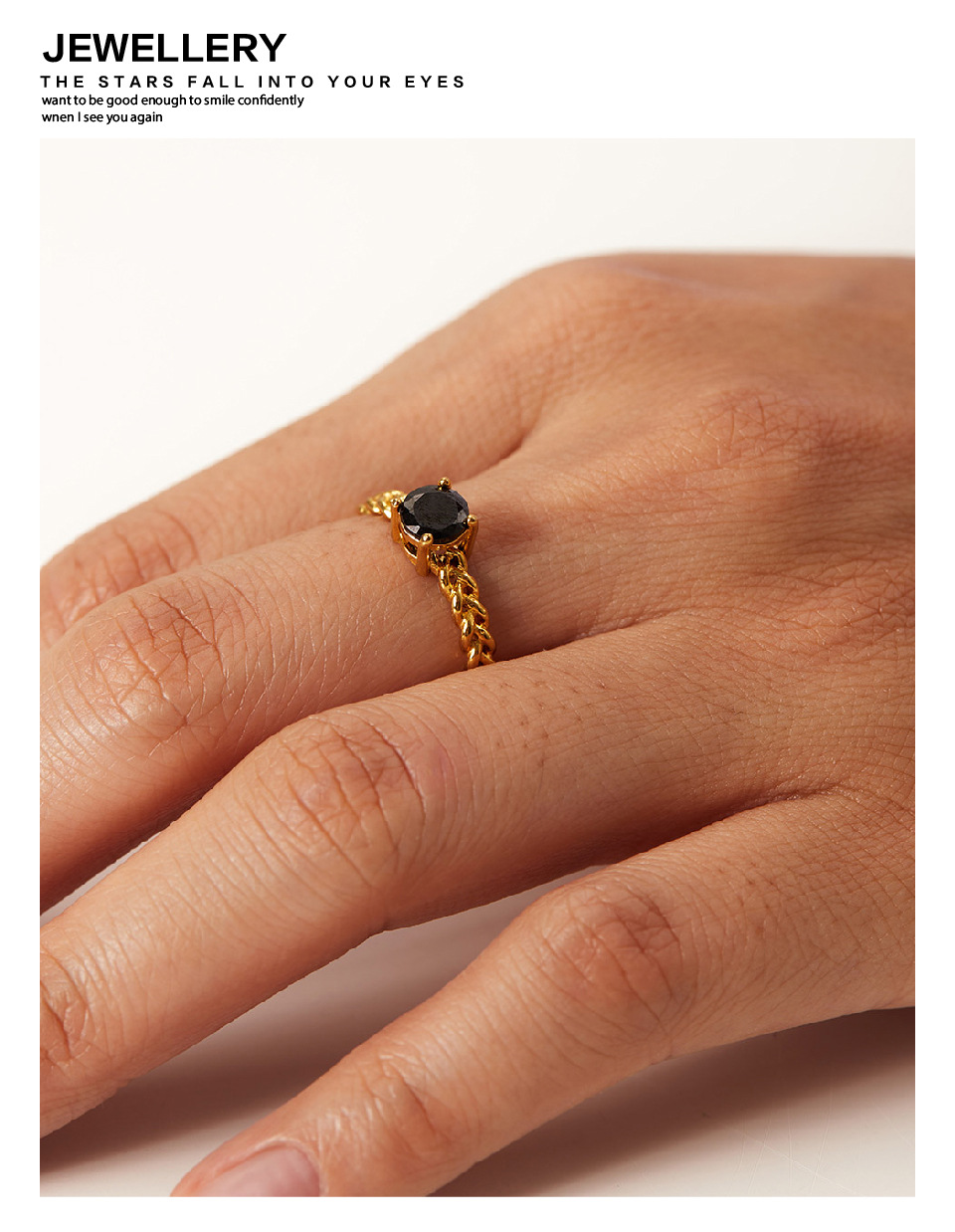 Retro Geometric Stainless Steel Gold Plated Zircon Open Ring