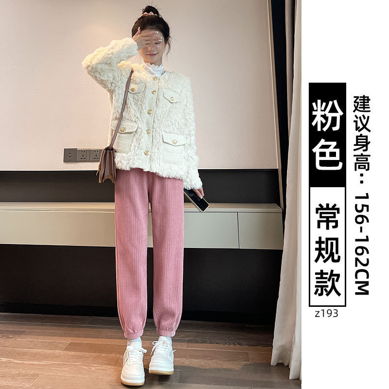 雪尼尔白色运动裤女春秋冬季2025新款束脚卫裤休闲加绒灯芯绒裤子|undefined