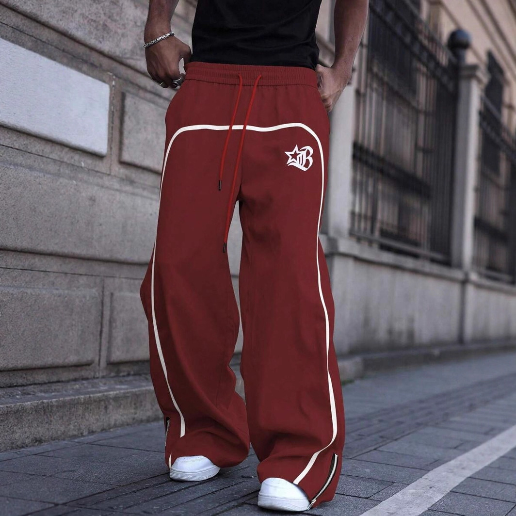 Pantalon polyvalent à imprimé linéaire simple, tendance et facile à porter en toutes saisons_voghion.com