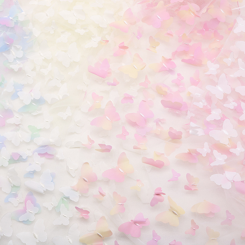 Venta caliente transfronteriza bordado 3D tridimensional gradiente mariposa tela de malla falda de los niños muñeca hilo foto decoración suministros