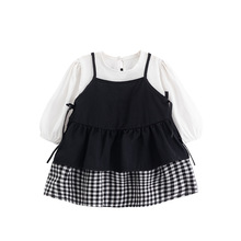 婴儿连衣裙韩版ins童装衣服0-4岁女宝宝衣服棉格子裙两件套裙子