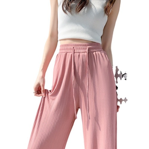 Women's Summer Thin High-Waisted Flowy Wide-Leg Pants 2024 New Arrival Petite Sun Protection Straight Leg Cool Pants