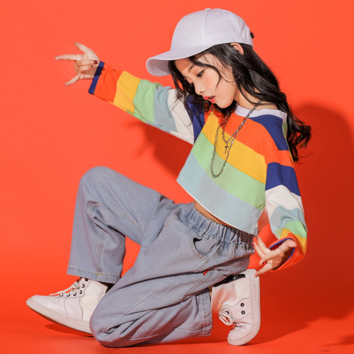 Jazz Dance Girl Children Hip-Hop Runway Fashion Streetwear Set Loose Crop Top Trendy Performance Clothes Cool Autumn Outfit