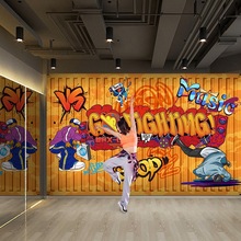 潮流集装箱涂鸦壁纸街舞嘻哈艺术墙布健身房音乐舞蹈教室背景墙纸
