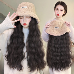 Faux Fur Fisherman Hat with Detachable Wig in Korean Style, Featuring Long Wavy Hair—A Winter 2023 Trending Hat for Women