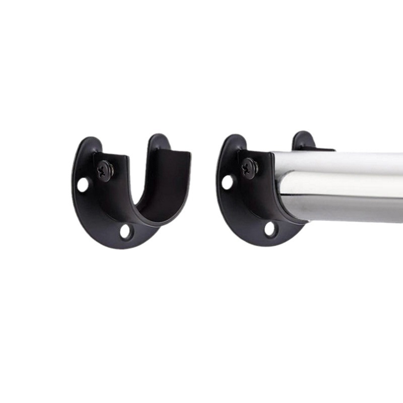 American-style black stainless steel round tube clothes pole base wardrobe clothes pole holder shower curtain tube holder open towel flange holder
