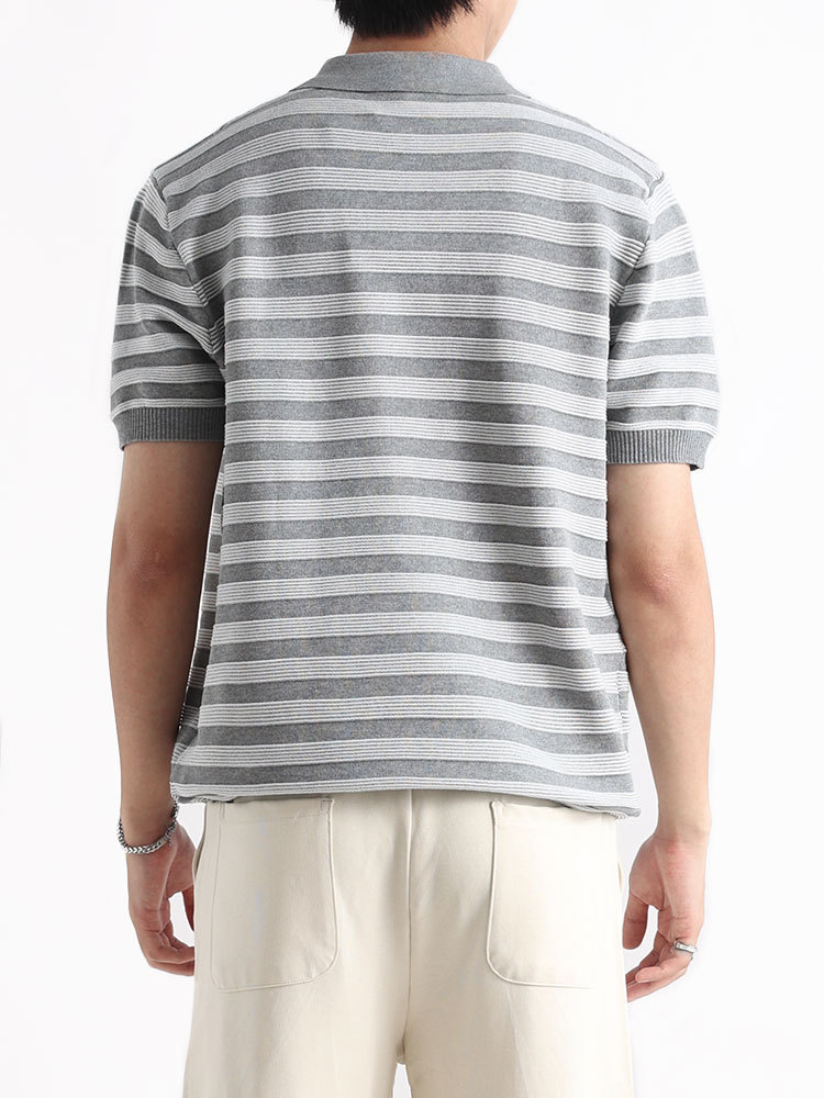 Hombres viejos tiendas de hielo polo camiseta de manga corta hombre verano alto sentido de negocios camiseta a rayas con collar para hombre