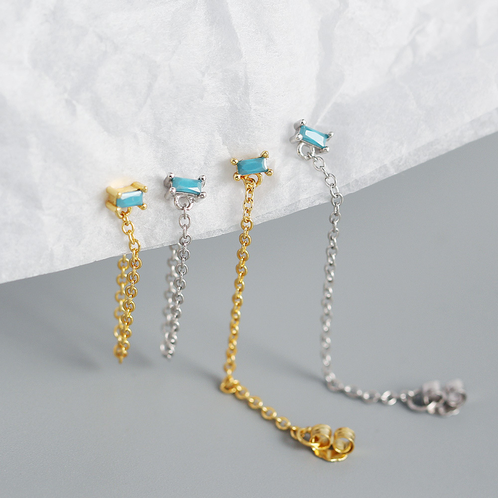 Fashion stacked tassel s925 silver zircon chain earrings female