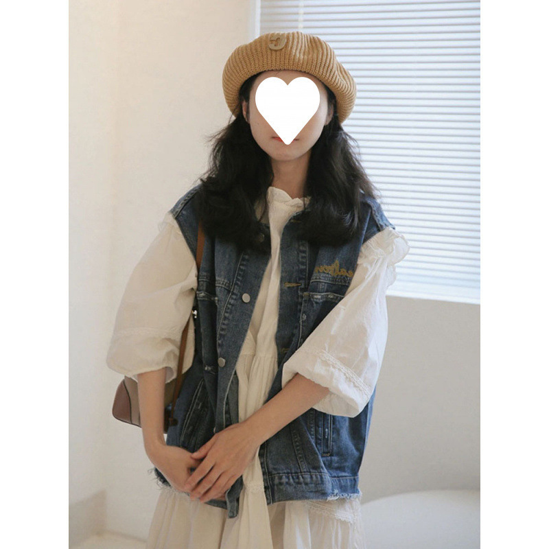 春季穿搭一整套装女2025港式复古牛仔开衫马甲连衣裙轻熟风两件套|undefined