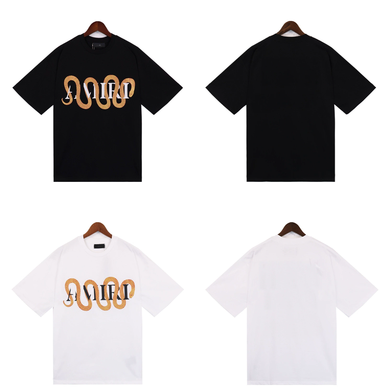 Летняя повседневная модная футболка AMIRI новый золотой змеиный принт с круглым вырезом свободные мужские короткие рукава