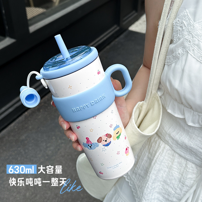 魔法瓶カップ 304 ステンレス鋼の見栄えの良い大容量女子学生かわいいストロー落下防止家庭用カップウォーターカップ|undefined