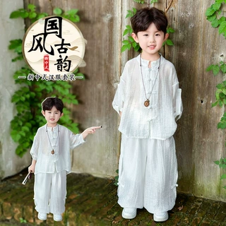 男童套装夏季2025新款儿童国风唐装男宝宝夏装薄款新中式衬衫汉服