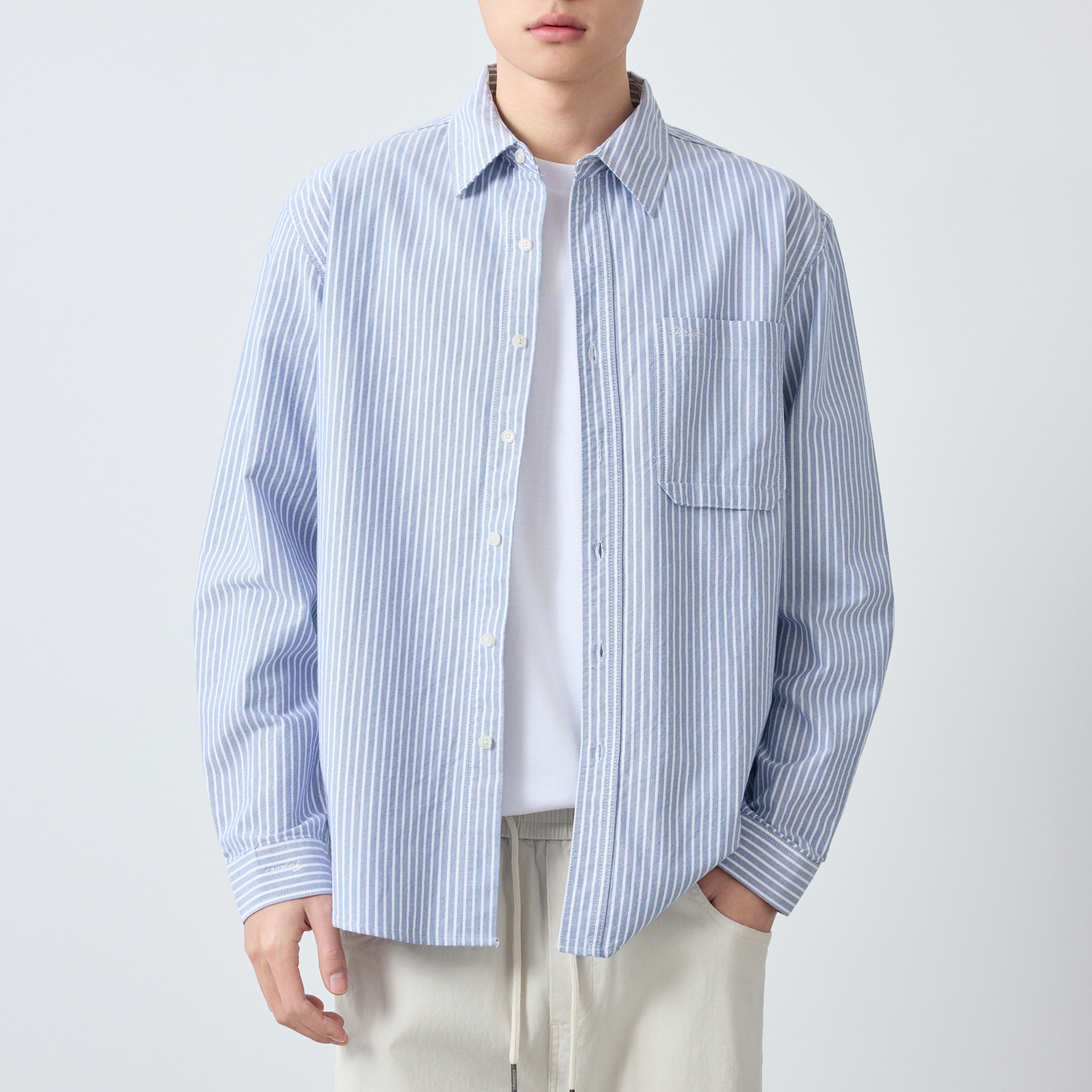 Áo sơ mi nam dài tay sọc Oxford cotton cao cấp phong cách công sở — Xanh ngọc lam tốicolor