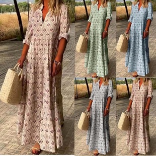 2024 autumn and winter beautiful beauty new cross-border AliExpress retro stand collar plus size fashion loose dress long