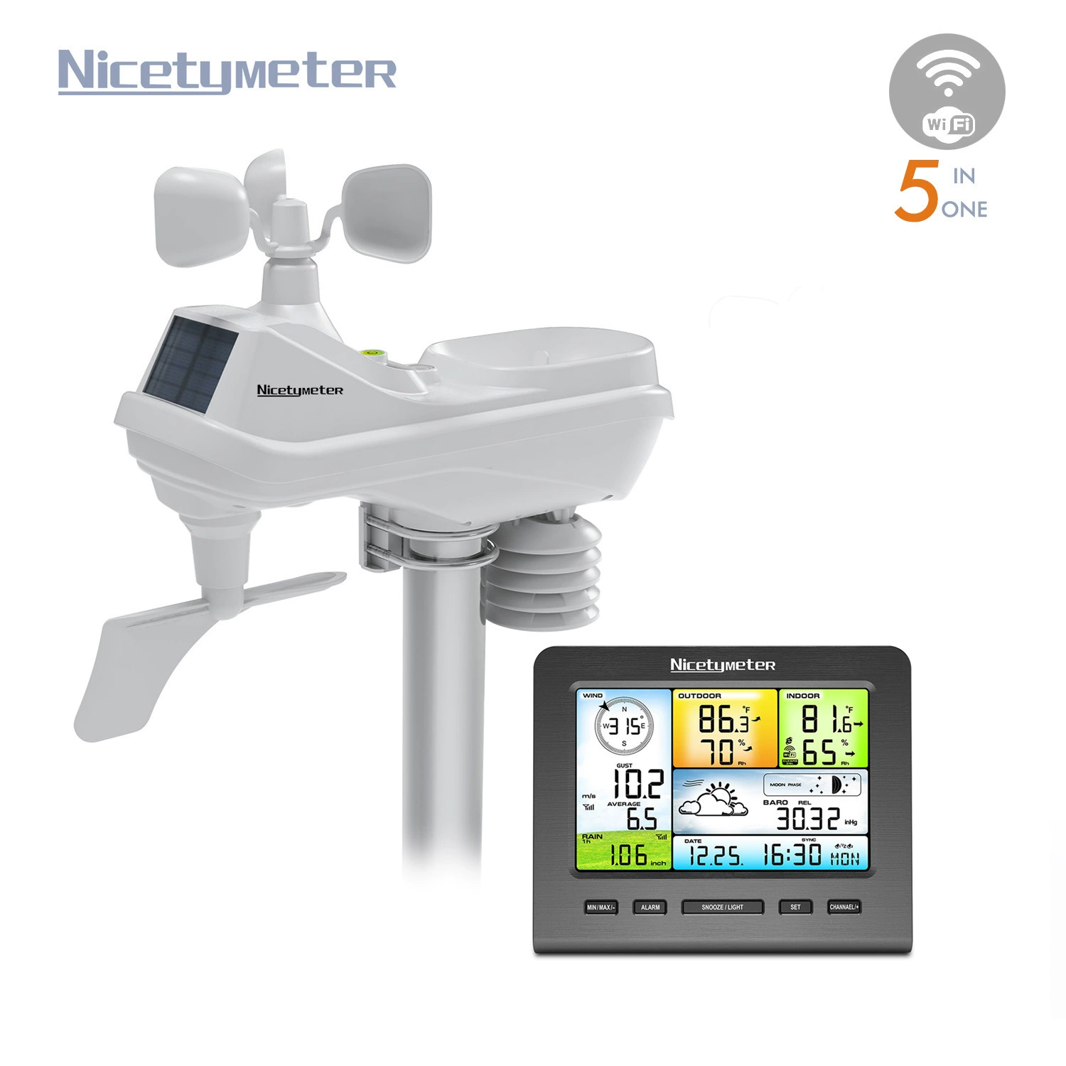 036A метеостанция пять в одном беспроводной WIFI прогноз погоды анемометр дождемер температура и влажность внутри и снаружи