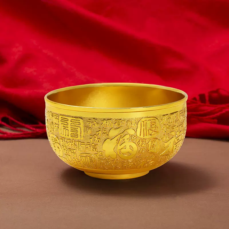 厂家直销金属工艺礼品百福碗筷勺三件套展销会礼品双鱼碗木盒套装