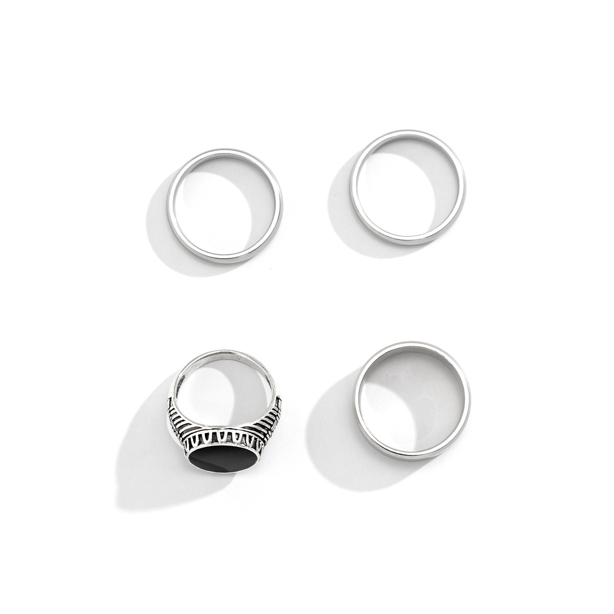 Plating Design Retro Classic Style Geometric Alloy Titanium Steel Plating Men's Rings Men Ring Sets