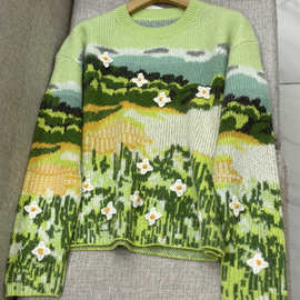 p860950dl11.6 秋冬新款真丝羊绒针织衫设计感提花百搭毛衣