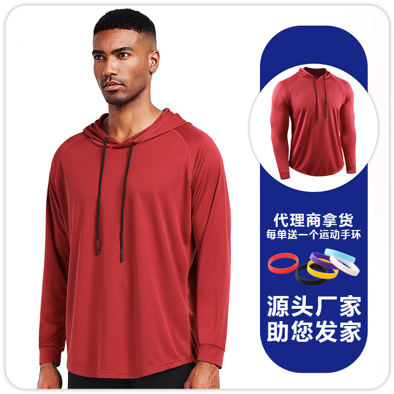 Camiseta deportiva de yoga para exteriores, de secado rápido, transpirable, con capucha, de manga larga, para fitness, otoño e invierno, para correr maratones, fina, para hombre. image 11