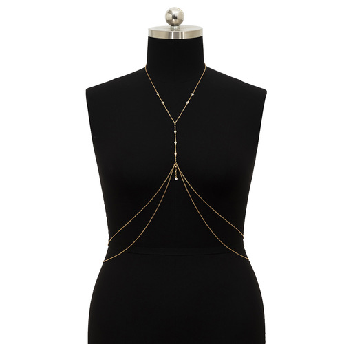 European and American cross-border accessories Beach bikini cross clothing chain Sexy rhinestone multi-layer tassel chain body chain