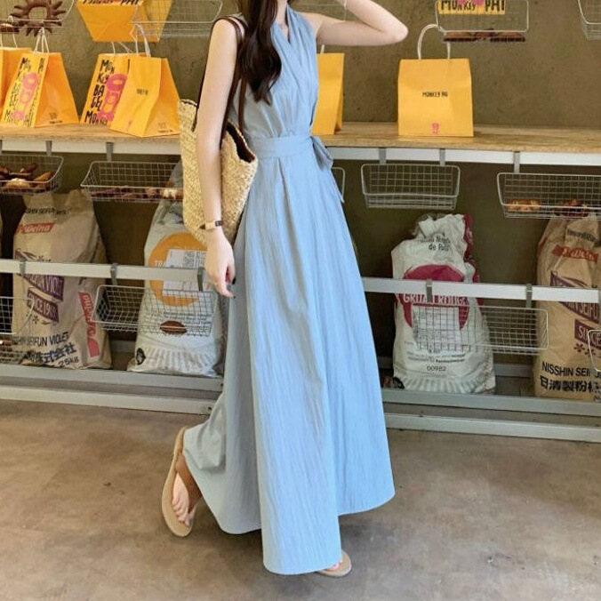 女性用フレンチVネックプリーツノースリーブドレス、夏の高級ストラップウエストベストドレス、レトロAラインスカート|undefined