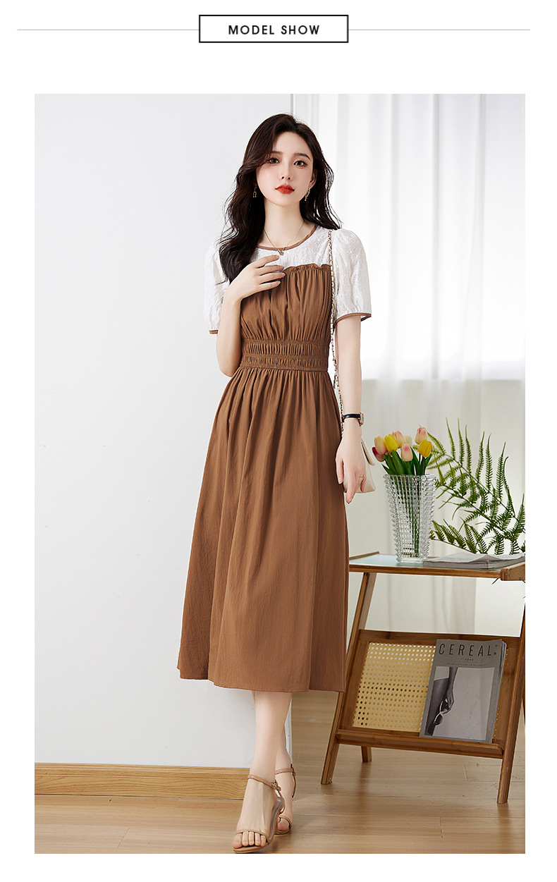 Váy chữ A tay phồng eo thon ren ghép giả hai mảnh Z8838 — Màu đen, Màu caramel chi tiết 8