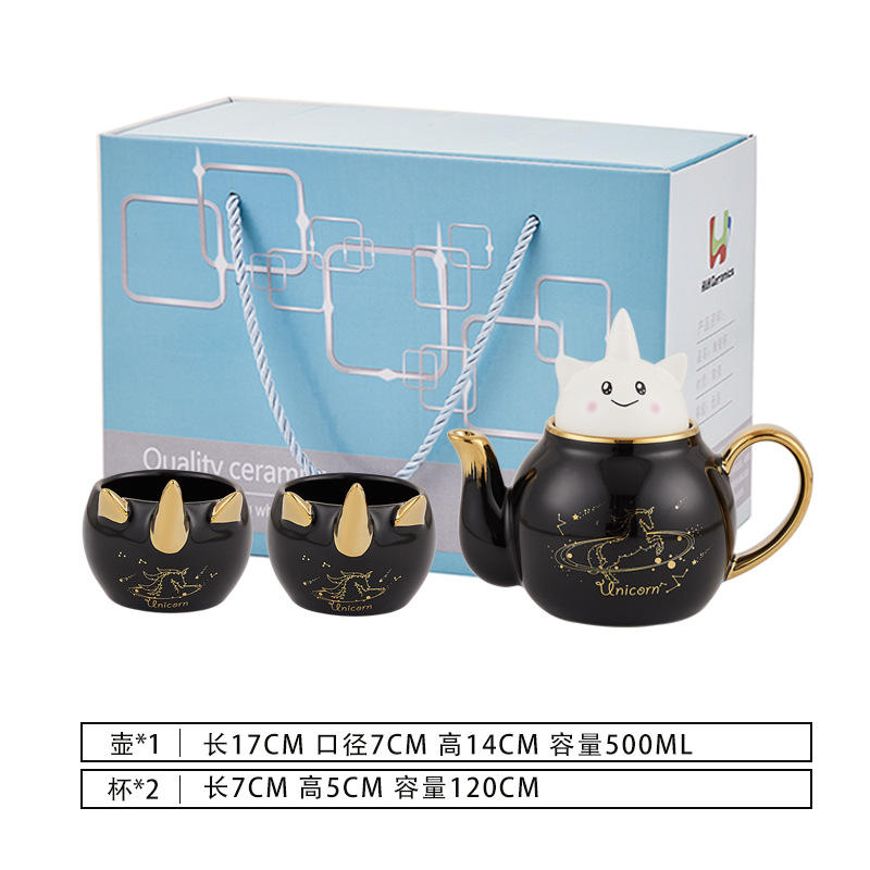 Luz nórdica de lujo flor y hierba tetera traje lindo unicornio tetera taza de té de cerámica con regalo de mano entrega de una sola pieza