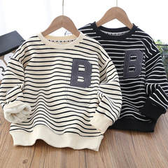 Children's Spring and Autumn/Winter New Men and Women's Long-Sleeved Round Neck Sweatshirt, Korean Style Fashion Striped Letter Print Top for Kids