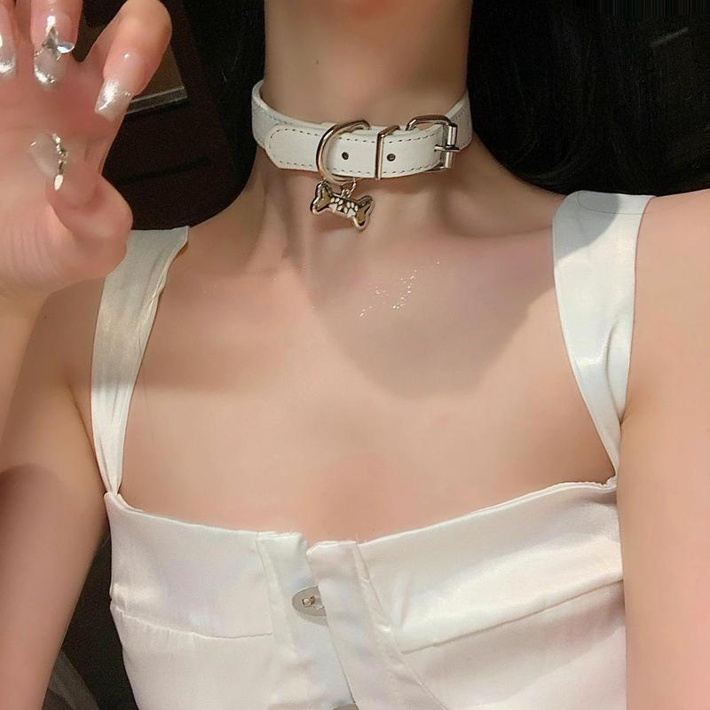 黒と白の犬の骨y 2kギャルの甘いクールなかわいい首のリングchoker首の鎖の首輪の鎖の鎖のネックレスの女性のクールです。|undefined