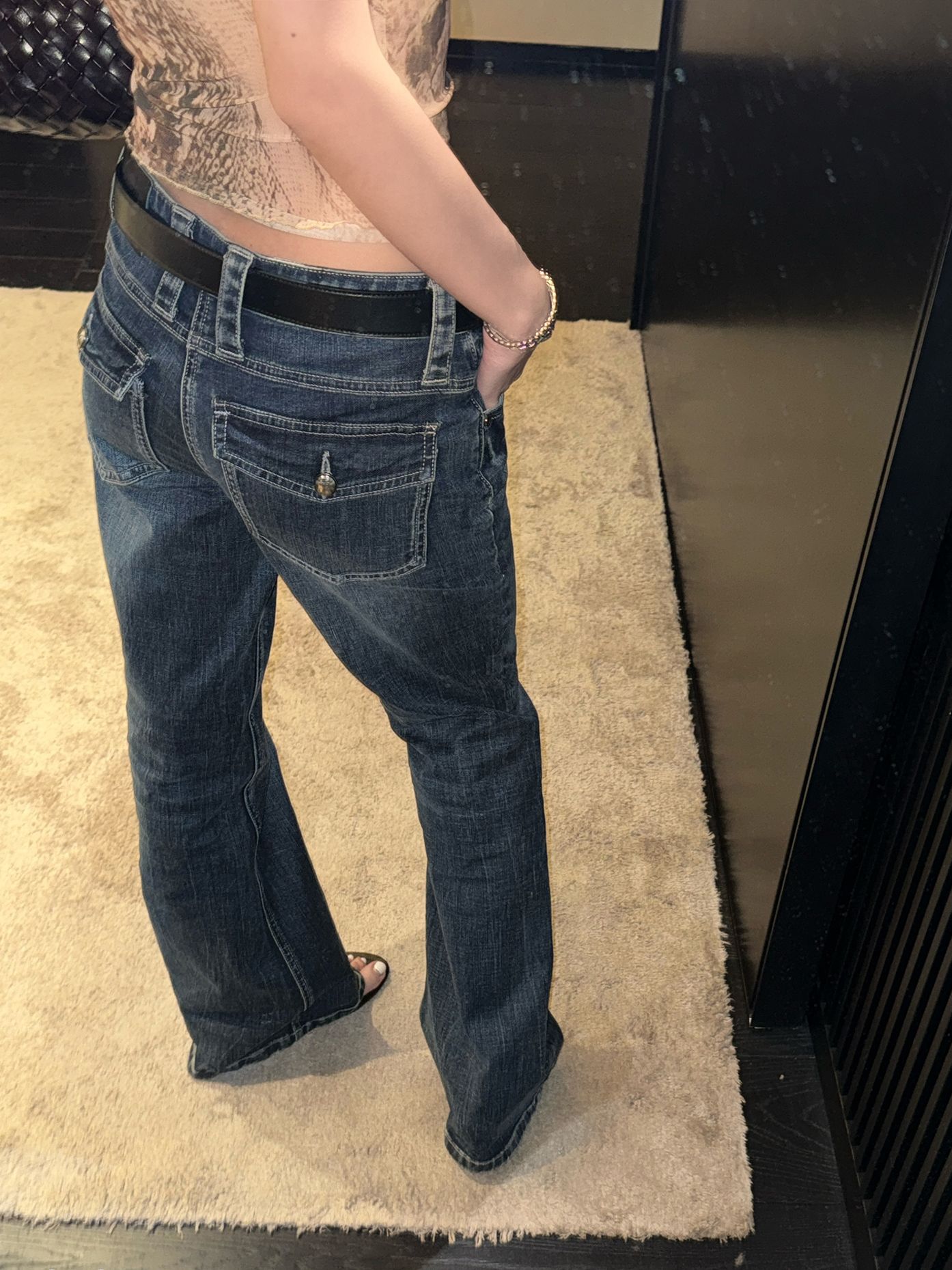 SUNONEON 猫须磨白修身微喇牛仔裤女秋新美式复古休闲低腰裤子