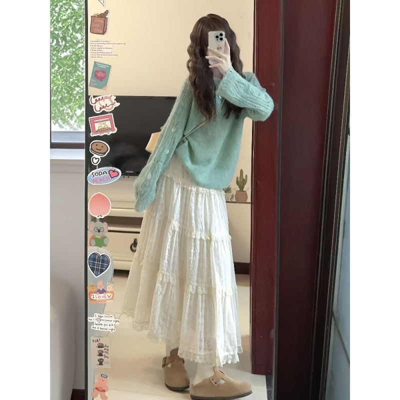 搭配一整套法式气质套装女高级感韩系穿搭长袖针织衫半身裙两件套|undefined