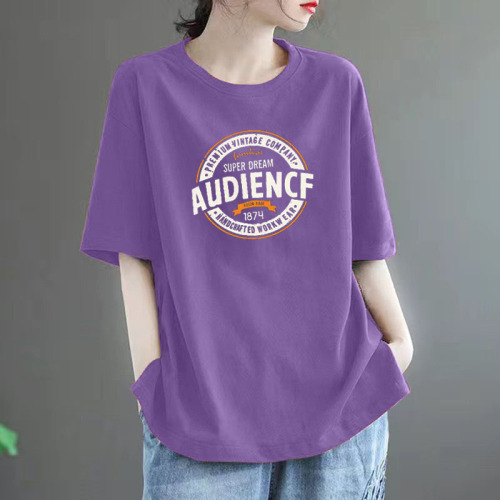 2025 Summer 100% Cotton Women's Loose Plus Size Slimming Fashion Medium Length Crew Neck T-shirt