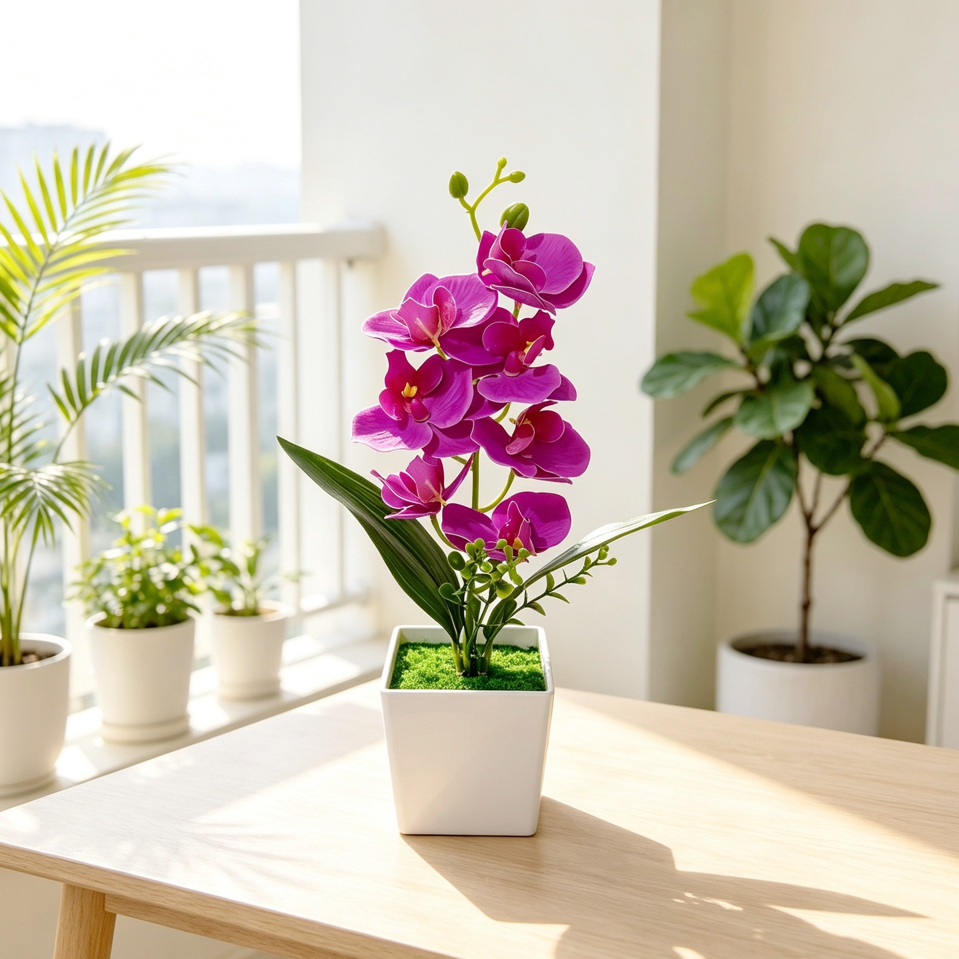 Nuevo cuadrado 7 orquídeas mariposa bonsai decoración de oficina pequeña maceta falsa plantación verde bonsai decoración