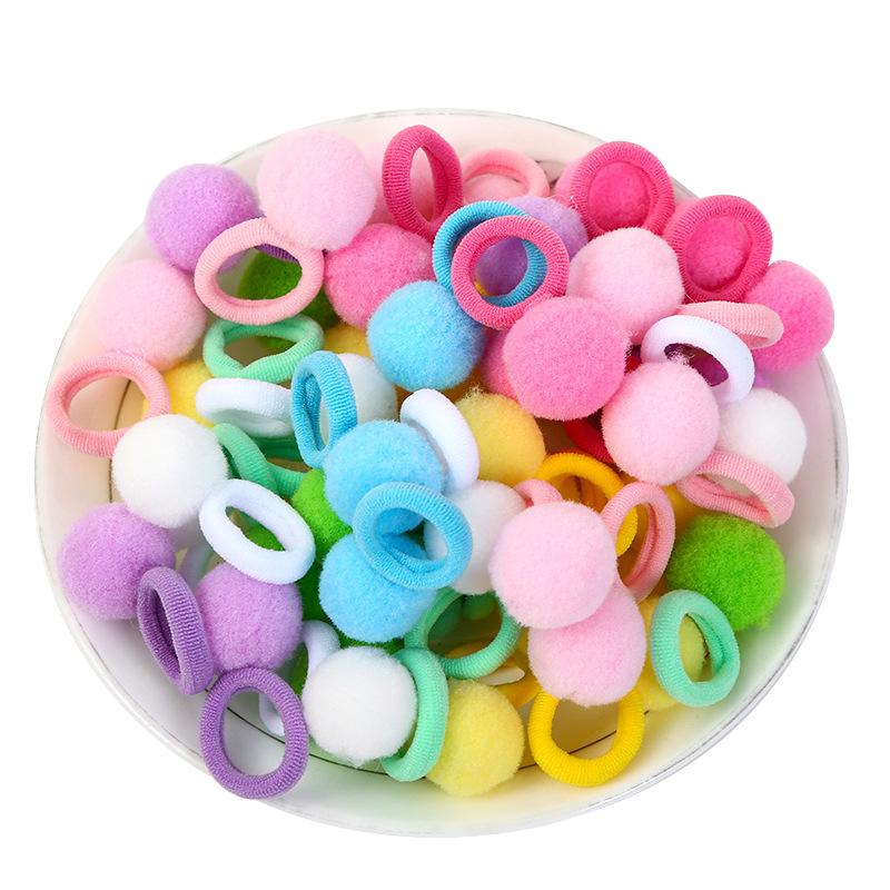 Cuerdas para el cabello de los niños bolas de peluche anillo lindas tiras elásticas para el cabello de la niña no lastimar el cabello otoño y invierno nuevos adornos para el cabello