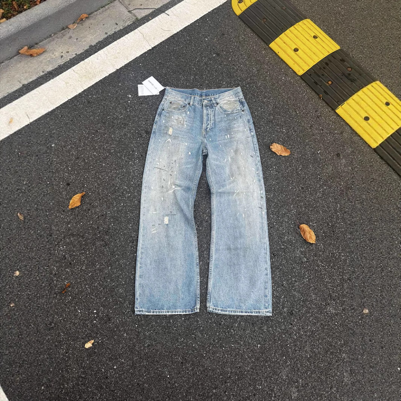 Acss25 2021m Micro-Painted Wide-Leg Mid-Waist Loose Jeans Light Blue Cool for Men and Women
