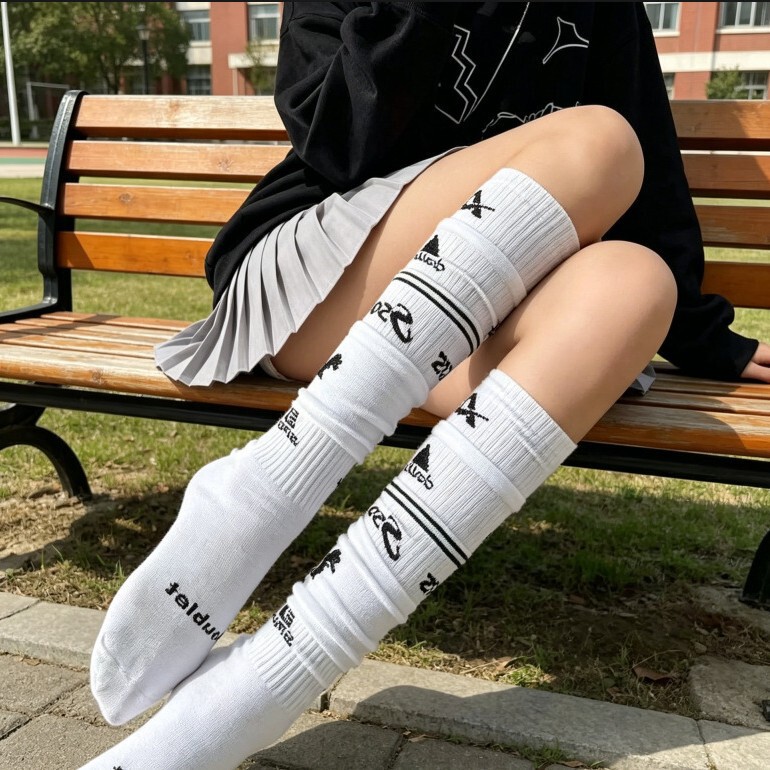 Multi-Layered Stacked Letter Socks, Sporty Style, Sweet and Cool Hot Girl Football Socks, Long Tube Slouch Socks Multi-Layered Stacked Letter Socks, Sporty Style, Sweet and Cool Hot Girl Football Socks, Long Tube Slouch Socks