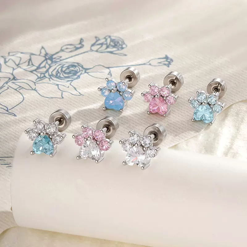 亨森新款少女微镶锆石猫爪可爱甜美软骨耳钉高级感穿刺耳饰