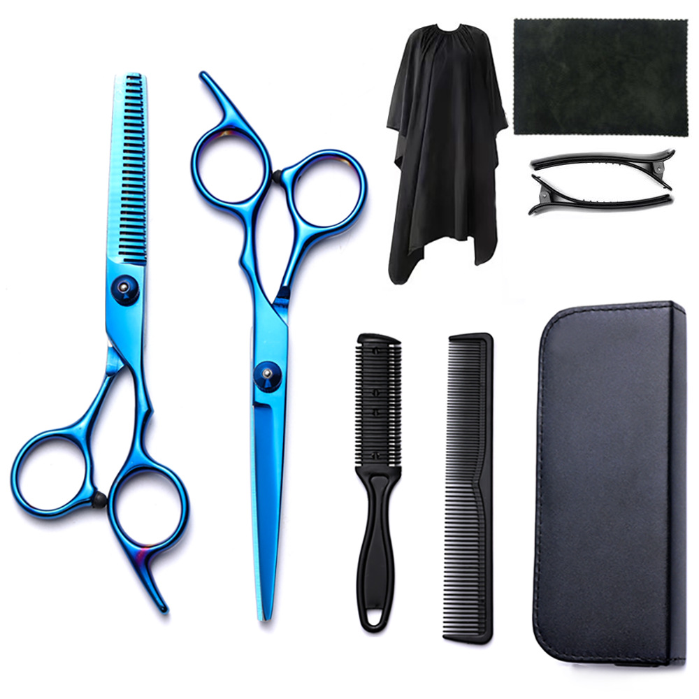 Corte de pelo tijeras transfronterizas amazonas color tijeras de dientes planas cortadas delgadas frange tijeras divisorias fábrica de tijeras al por mayor set de tijeras de peluquería