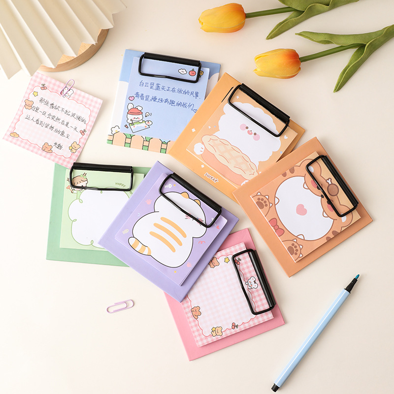 Cute Mini Small Board Clip Sticky Note Set Student Notepad Non-adhesive Small Fresh Notebook Notepad display picture 5