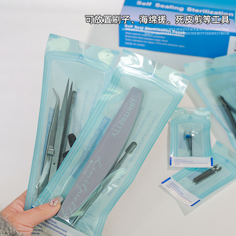 Manicura bolsa de desinfección desechable bolsa de embalaje autosellada bolsa de almacenamiento bolsa sellada kit de herramientas tijeras de cuero muerto pinzas cepillo de polvo
